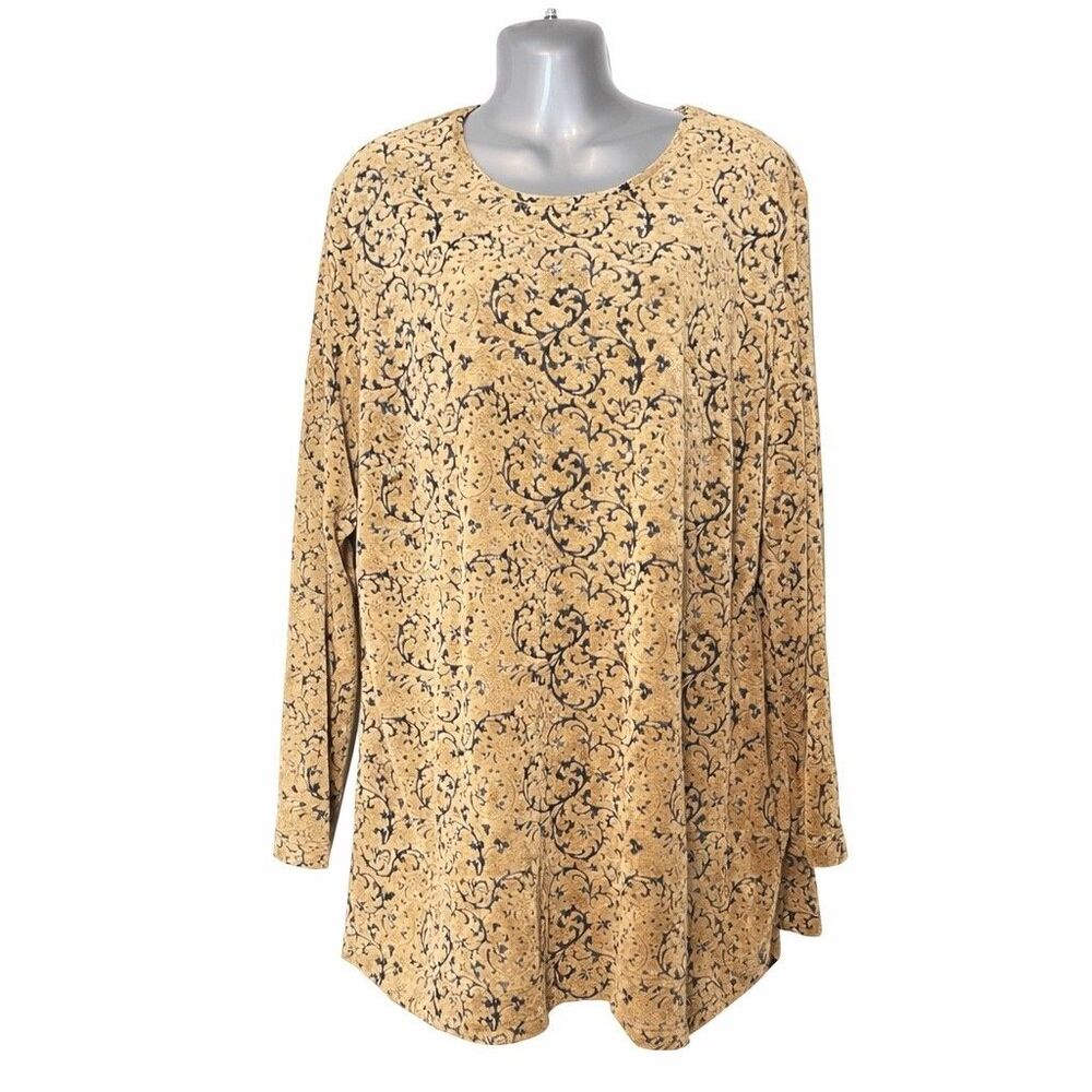 Vintage Givenchy Nouvelle Boutique‎ Tunic Top Tan Black Scroll Viscose